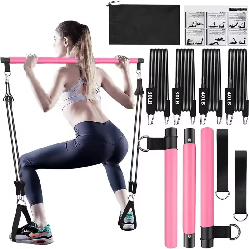 Pilates Yoga Barı - Pilates-Bar-Set mit Widerstandsbändern, stapelbares Band, Trainingsgeräte