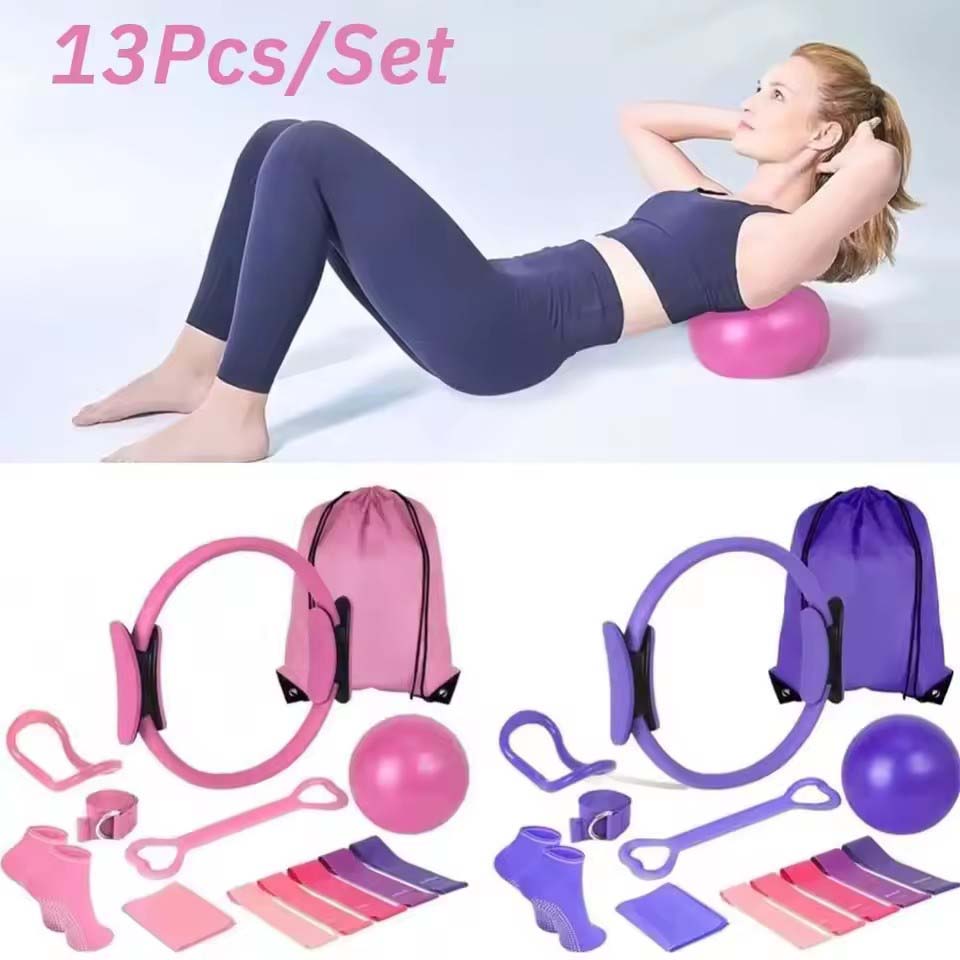 Pilates Yoga Weight Loss - 13-teiliges Yoga-Kreis-Set, Pilates-Ball-Set, Körperformung, professionelles Pilates-Ausrüstungsset,