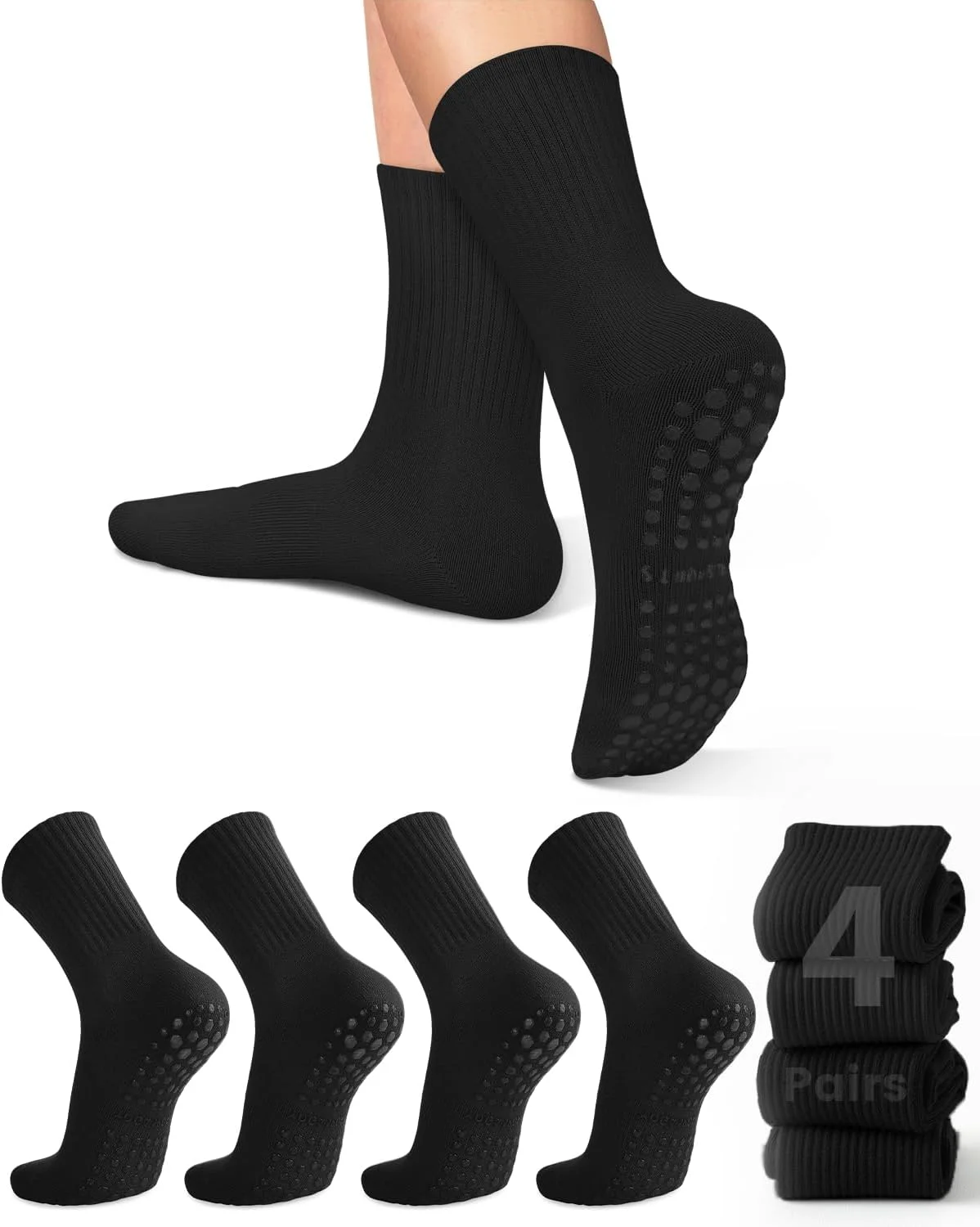 Pilates With Yoga - 4 Paar Damen-Yoga-Socken, einfarbige, rutschfeste Yoga-Pilates-Ballettsocken