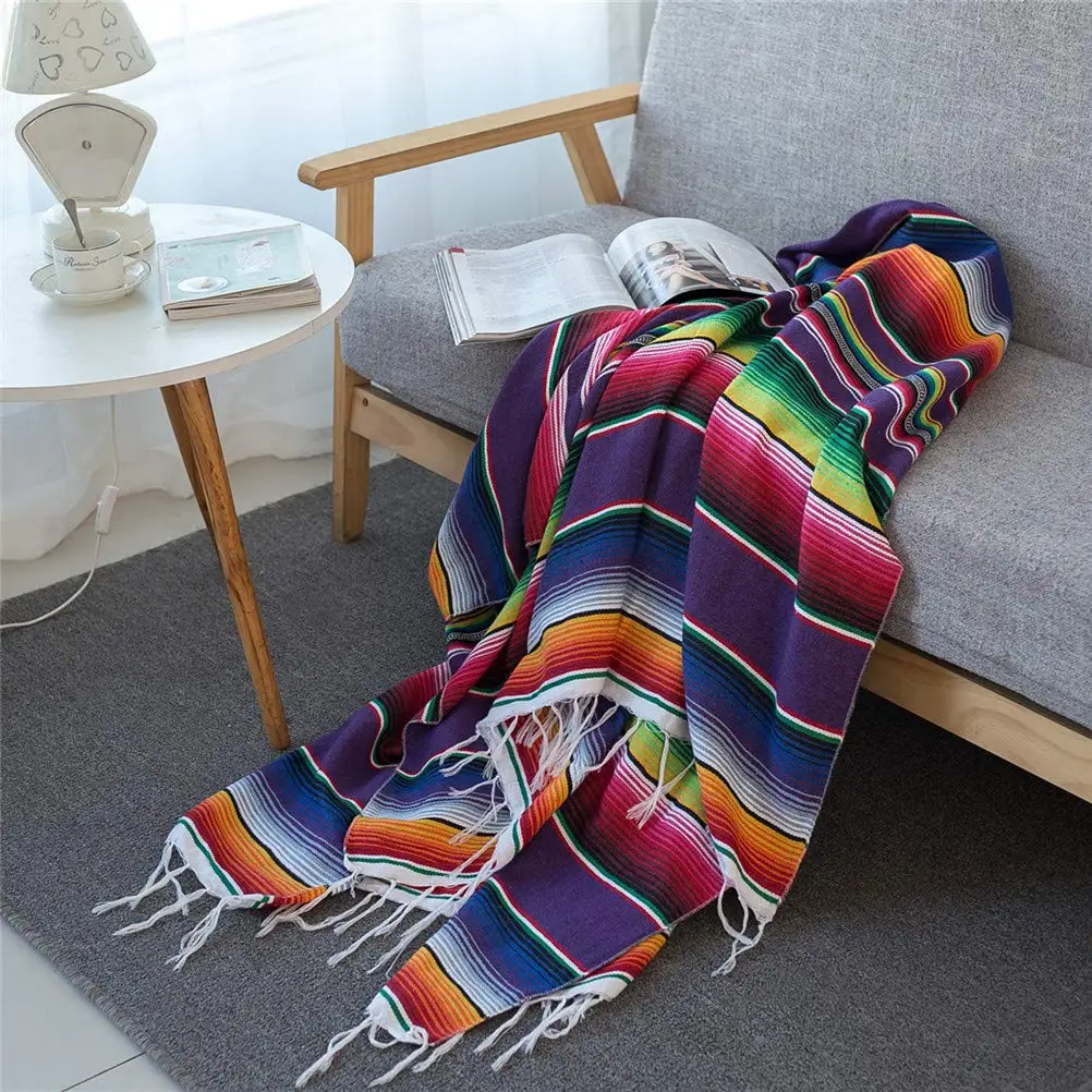 Pilates Yoga Towel - Mexikanische Quastendecke, mehrfarbige Farben für Hochzeitsdekorationen,