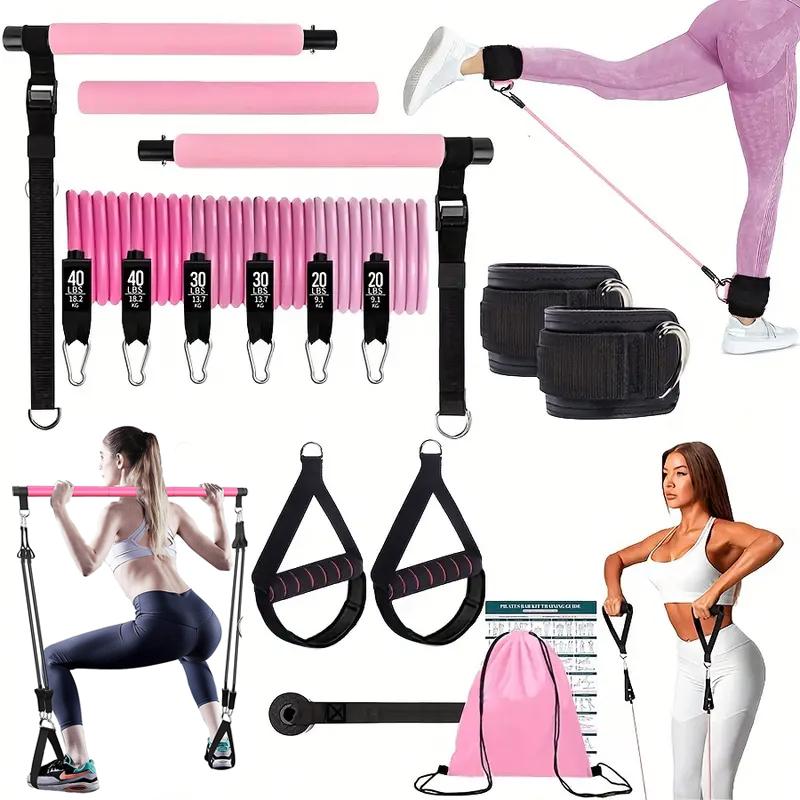 Pilates Yoga Barı - Multifunktionales Pilates-Stangen-Set mit elastischen Widerstandsbändern, verstellbares